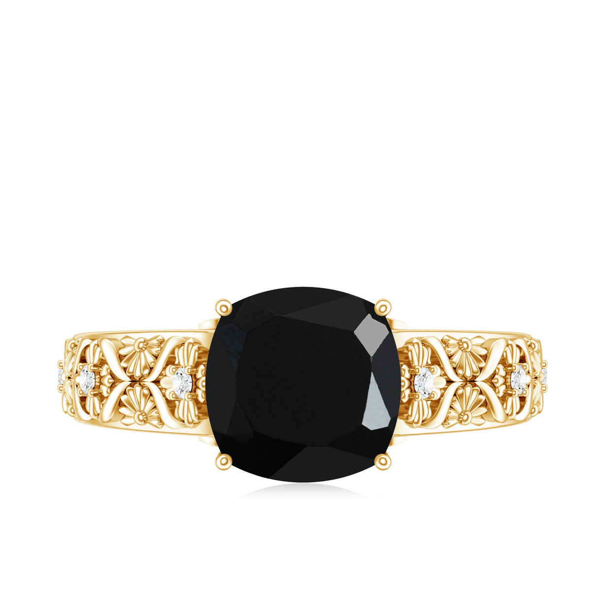Genuine 2 Carat Black Spinel Vintage Engagement Ring with Diamond