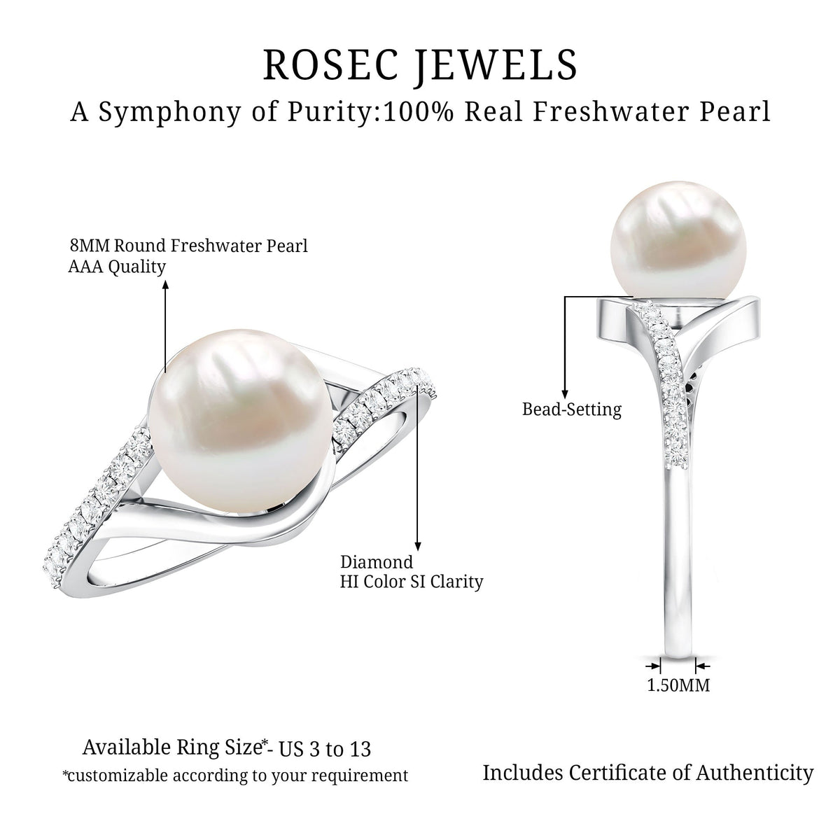 Cultured 7.4 Carat Freshwater Pearl Engagement Ring with Diamond Split Shank