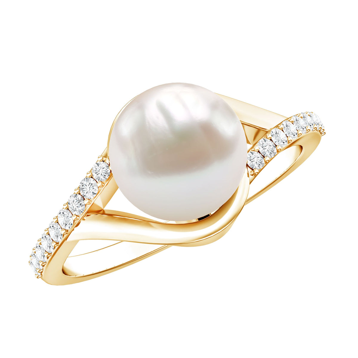 Cultured 7.4 Carat Freshwater Pearl Engagement Ring with Diamond Split Shank