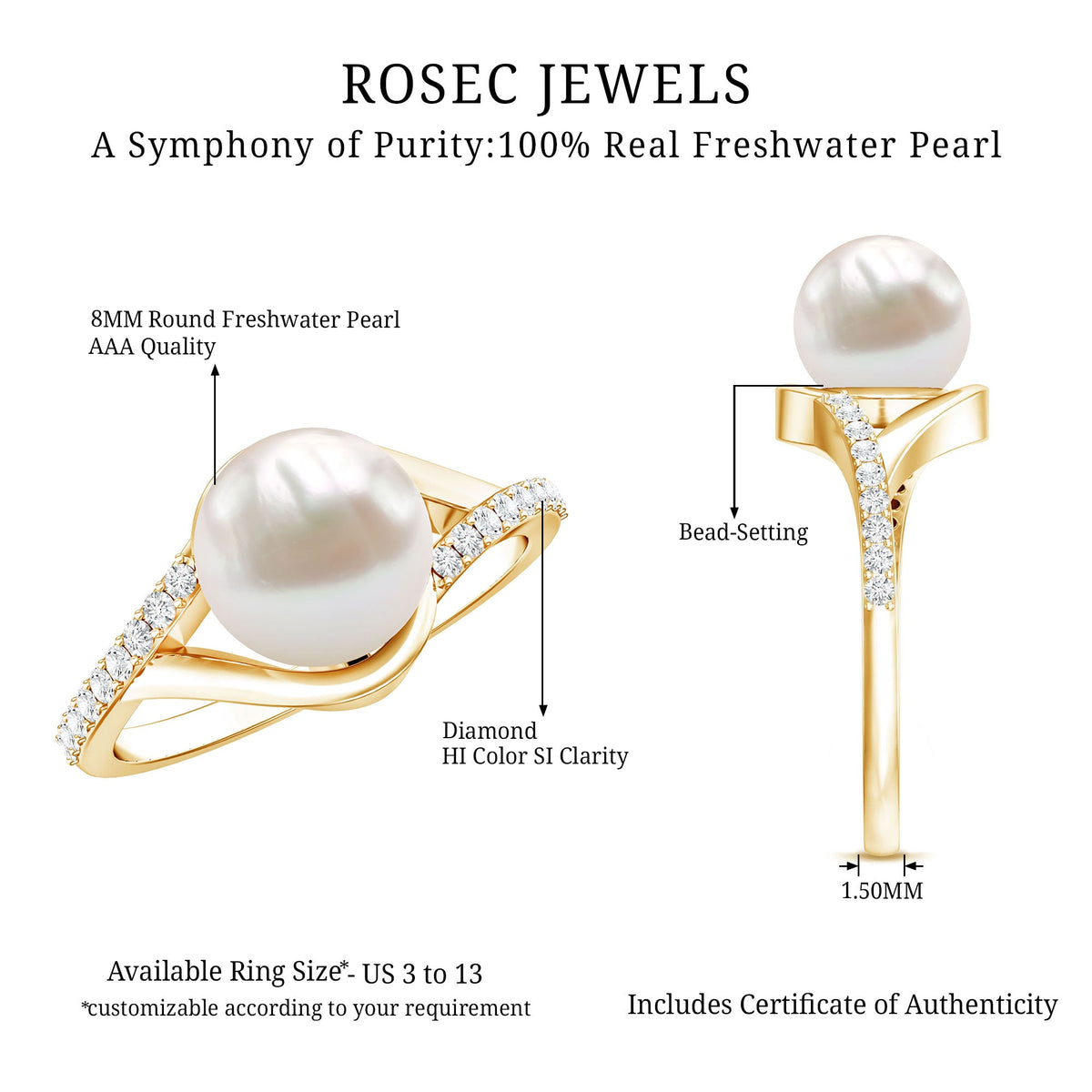 Cultured 7.4 Carat Freshwater Pearl Engagement Ring with Diamond Split Shank