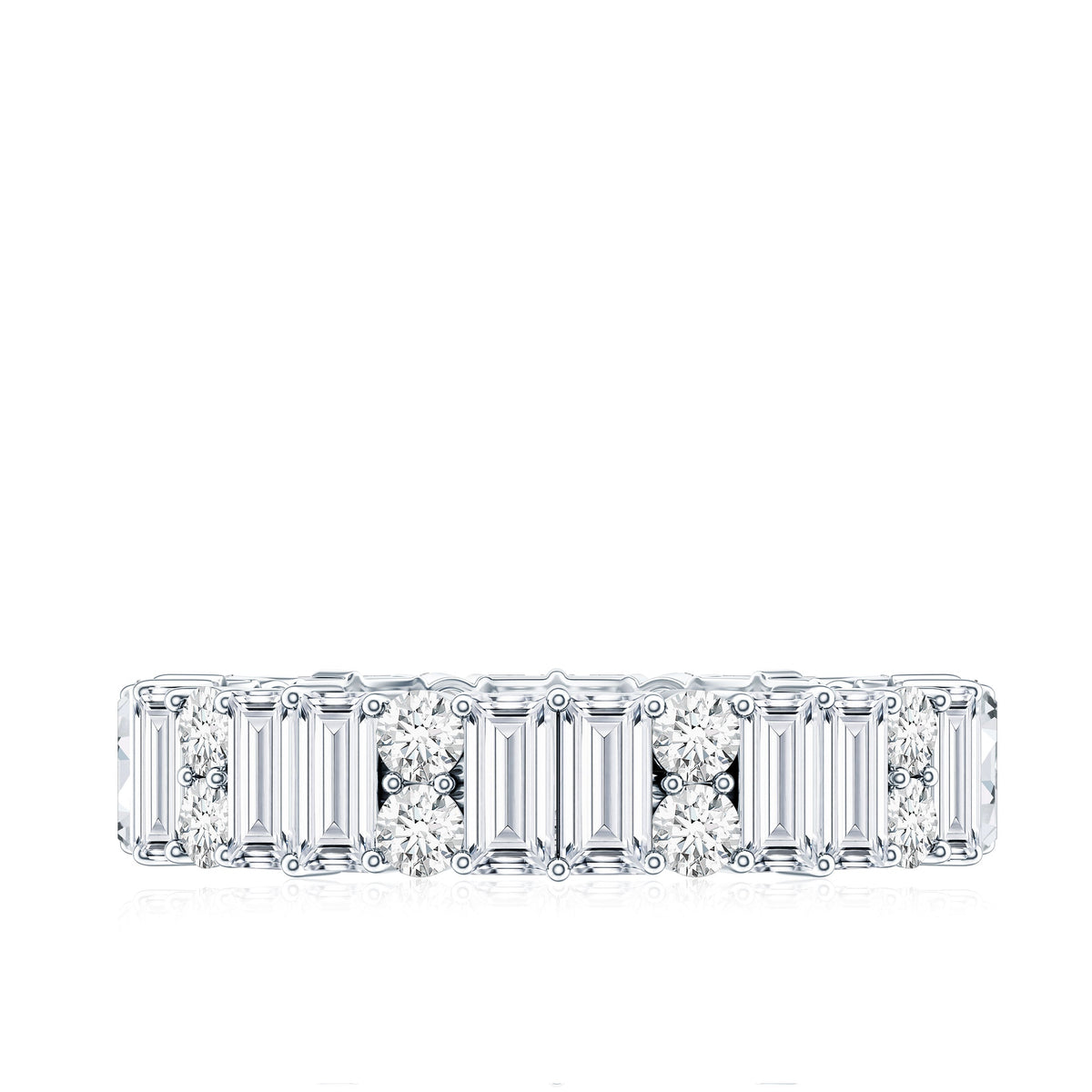 Round and Baguette Cut Moissanite Eternity Wedding Band