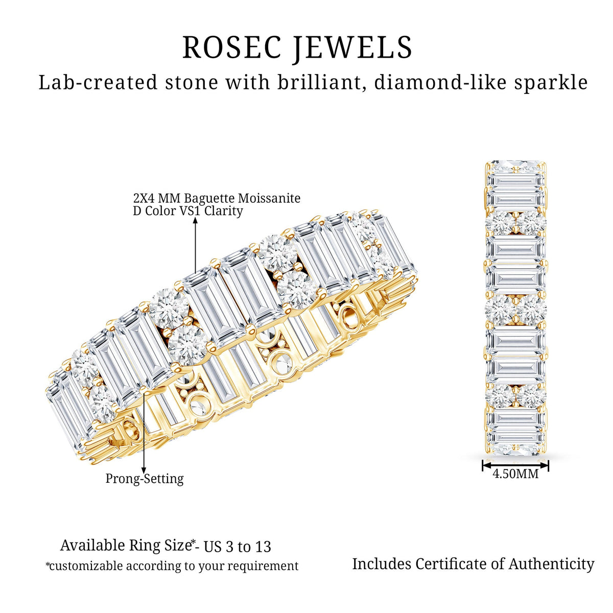 Round and Baguette Cut Moissanite Eternity Wedding Band