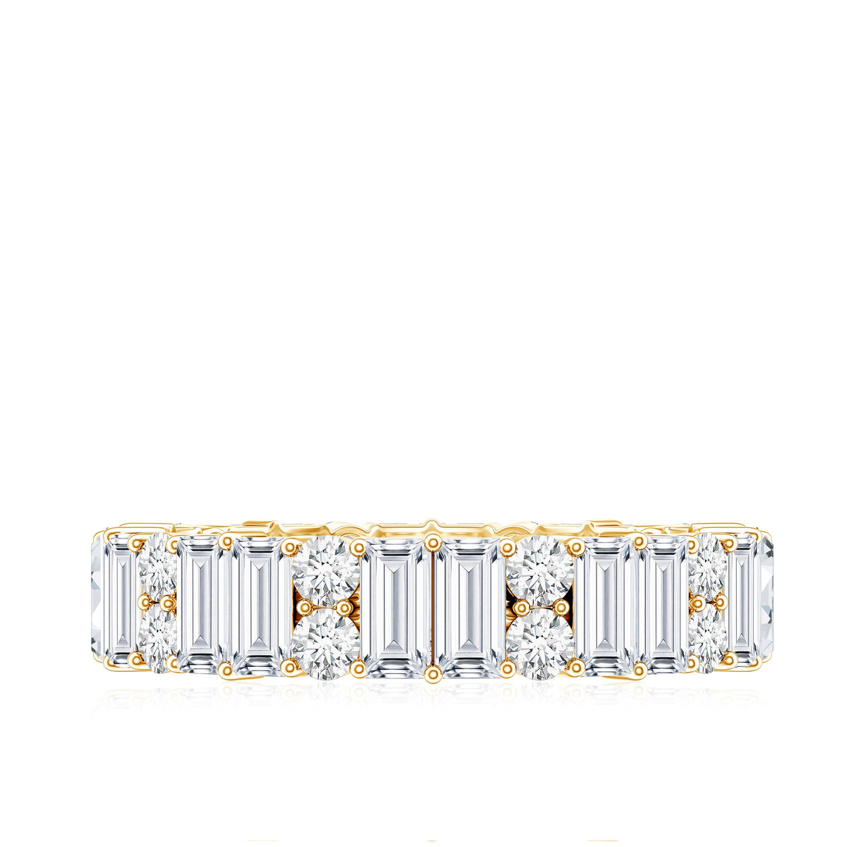 Round and Baguette Cut Moissanite Eternity Wedding Band