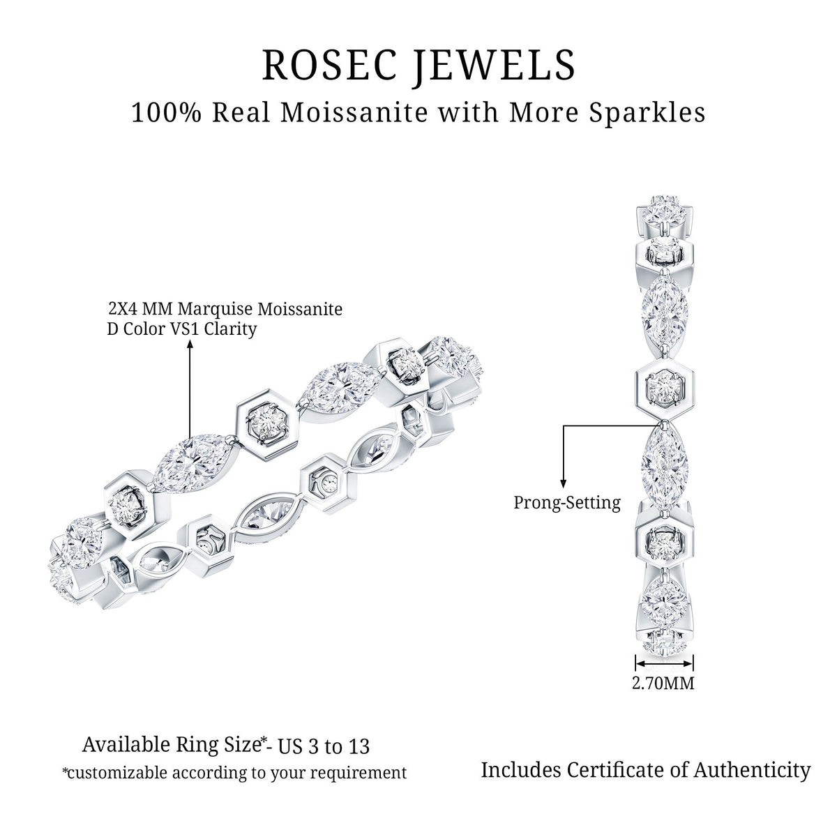 Certified Moissanite Contemporary Eternity Ring