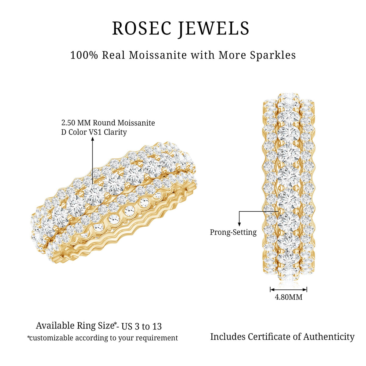 Certified Round Cut Moissanite Eternity Ring For Wedding