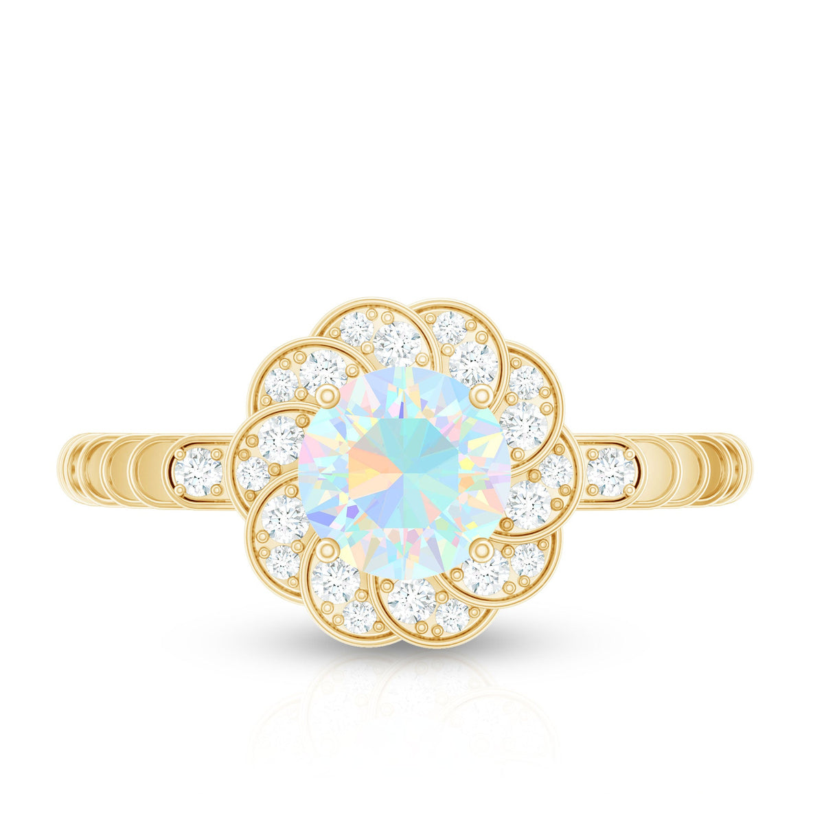 Vintage Looking Ethiopian Opal Flower Engagement Ring with Diamond