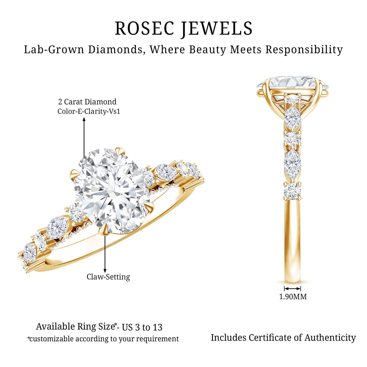 2 Carat Oval Lab Grown Diamond Engagement Ring with IGI Certificate