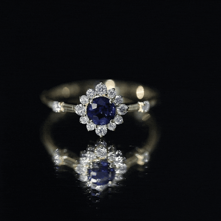 Natural 0.9 Carat Blue Sapphire Engagement Ring with Diamond Halo