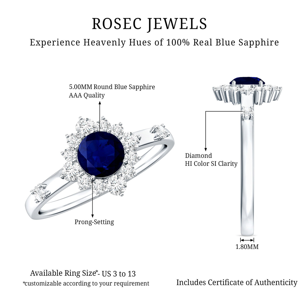 Natural 0.9 Carat Blue Sapphire Engagement Ring with Diamond Halo