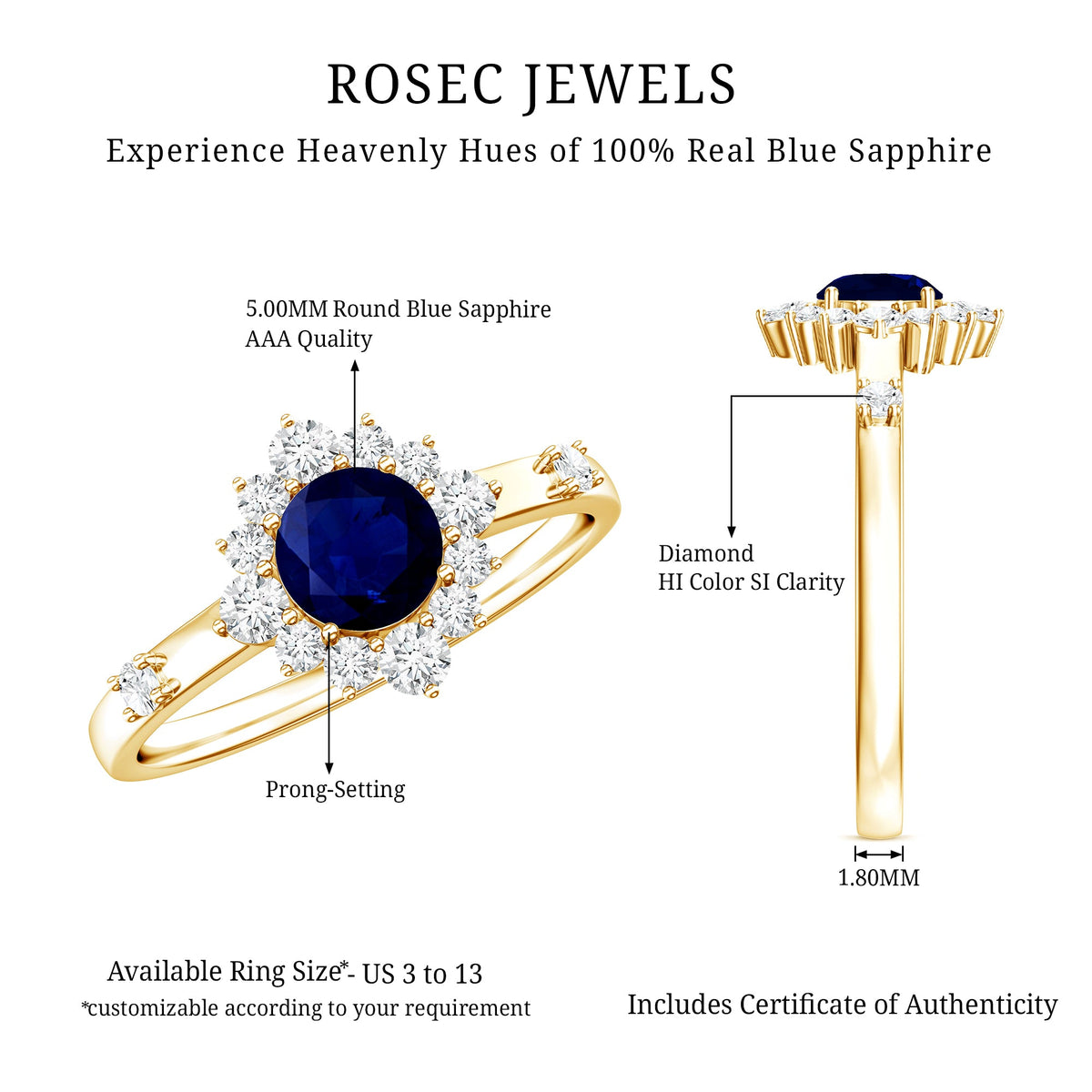 Natural 0.9 Carat Blue Sapphire Engagement Ring with Diamond Halo