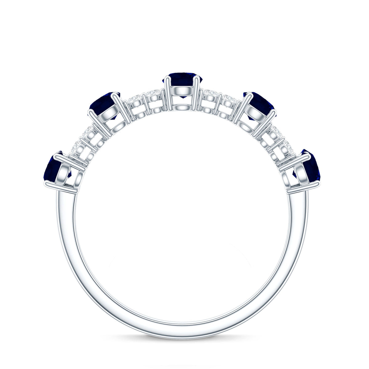 Round Blue Sapphire and Diamond Half Eternity Ring