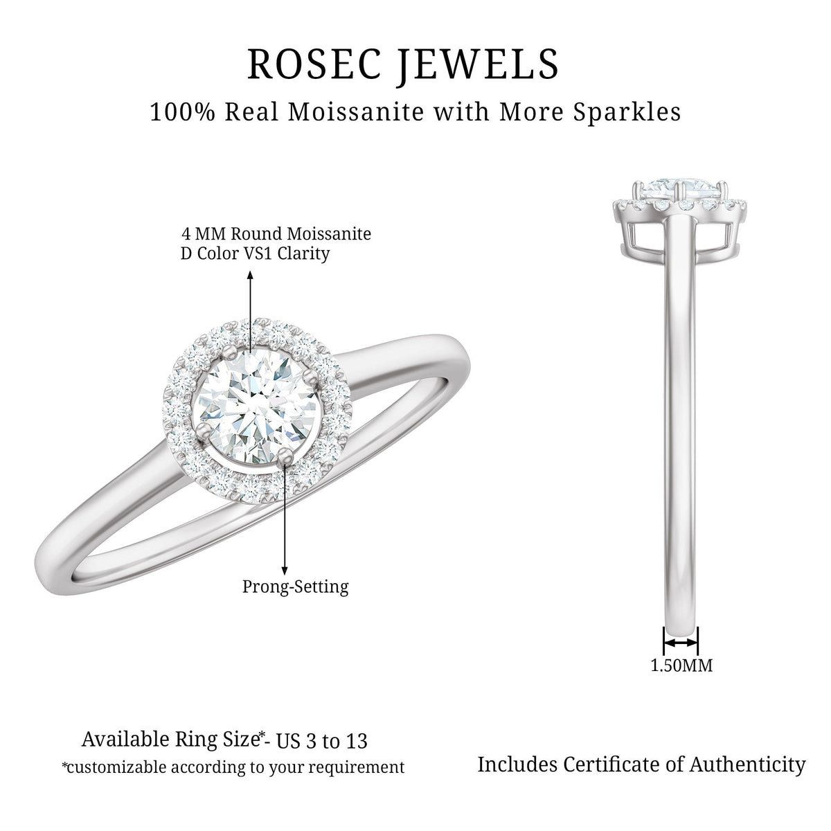 Certified Moissanite Promise Ring for Her with Halo