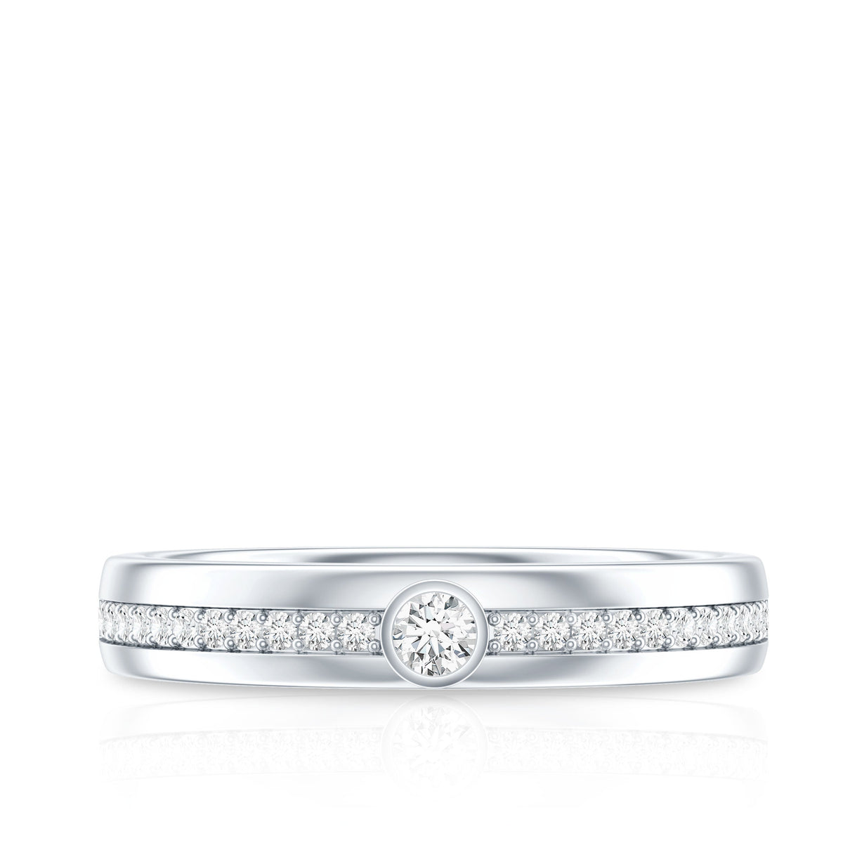 Bezel Set Moissanite Unisex Wedding Band Ring