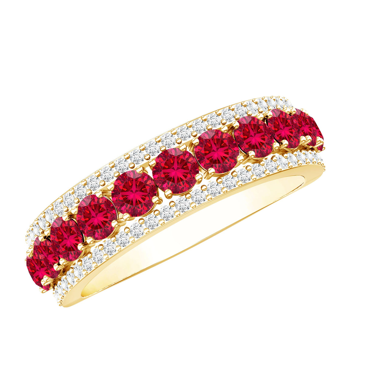 Lab Created Ruby and Diamond Wedding Anniversary Band with Certificate