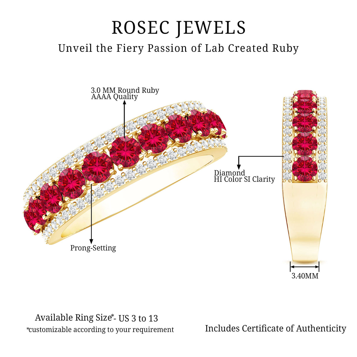 Lab Created Ruby and Diamond Wedding Anniversary Band with Certificate
