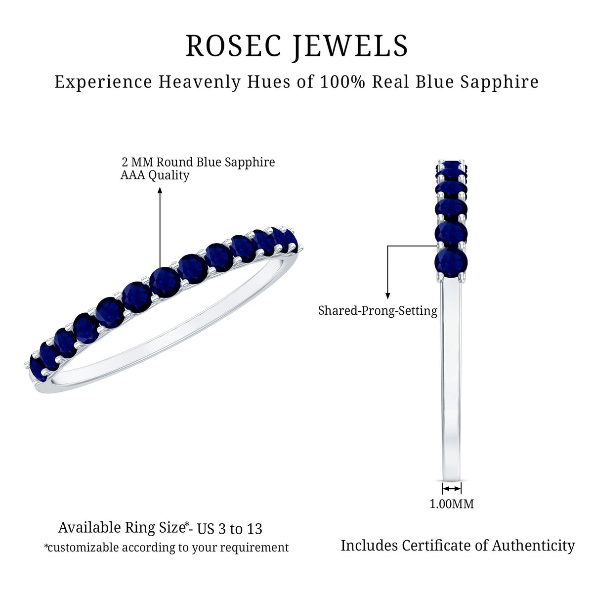 Natural Blue Sapphire Half Eternity Ring for Women