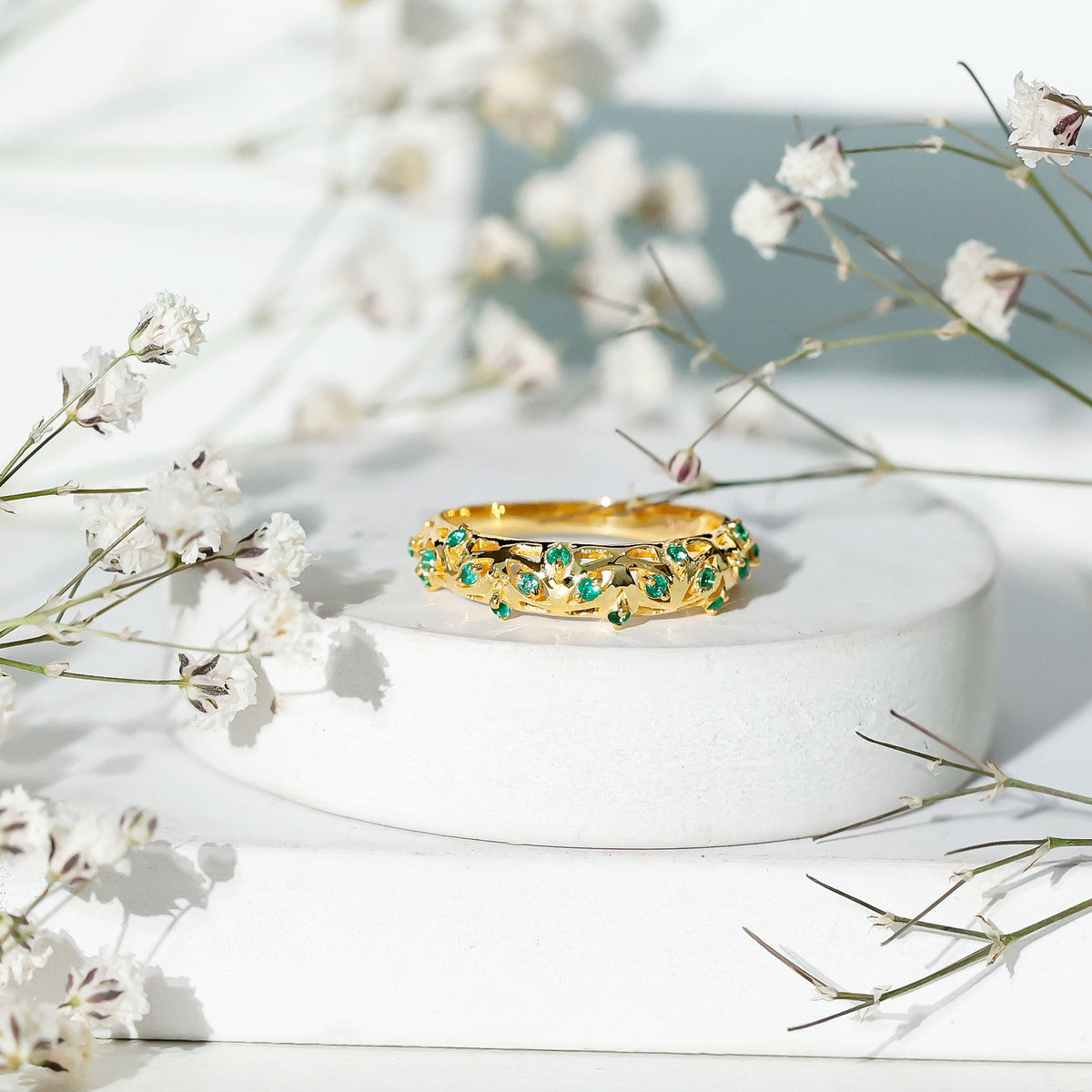 Natural Emerald Filigree Wedding Band for Women