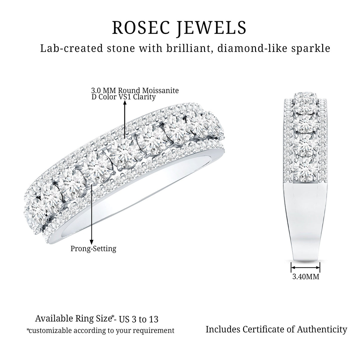 Certified Moissanite Wedding Anniversary Band Ring for Women