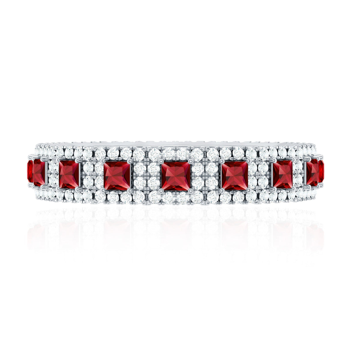 Princess Cut Lab Created Ruby Wedding Band with Diamonds