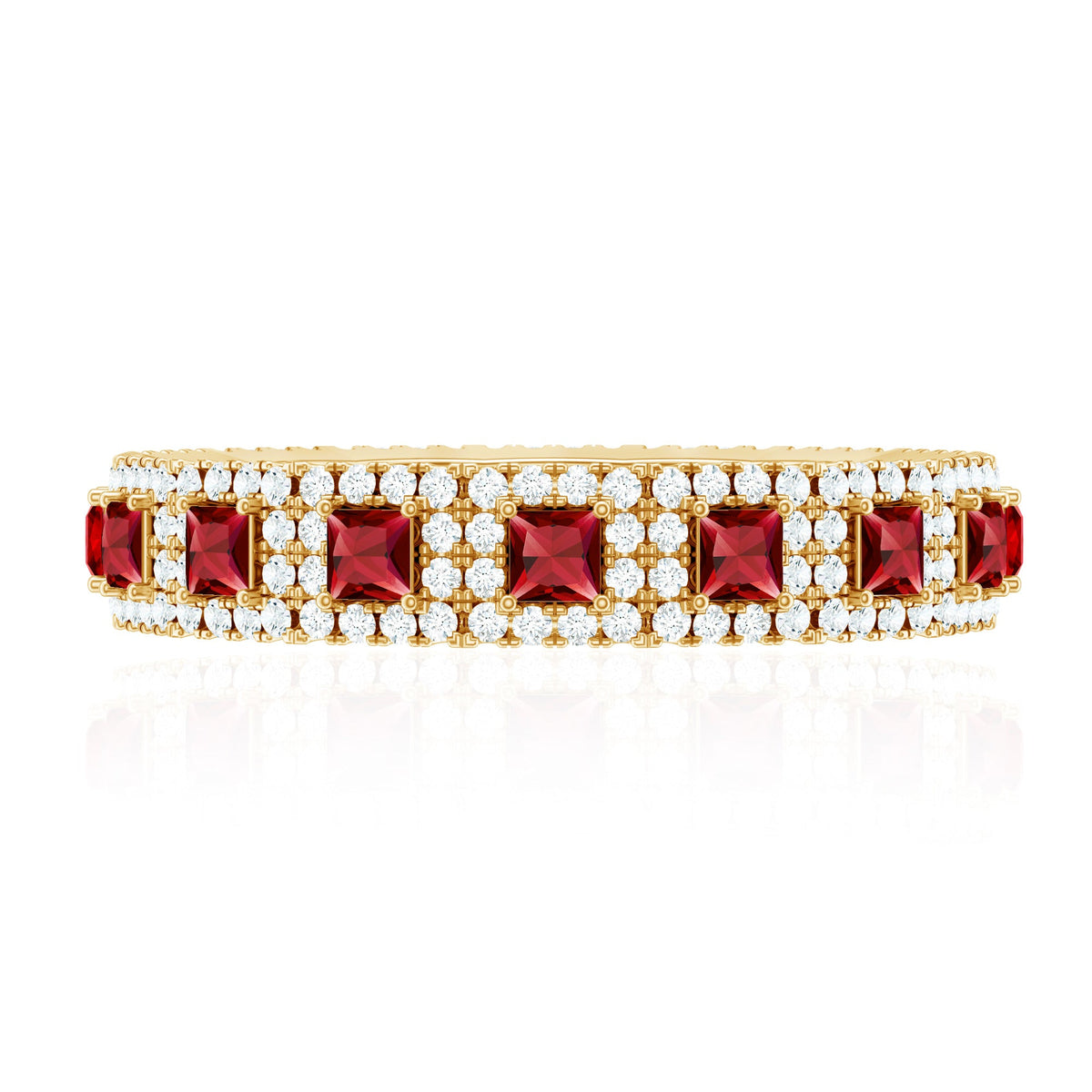 Princess Cut Lab Created Ruby Wedding Band with Diamonds