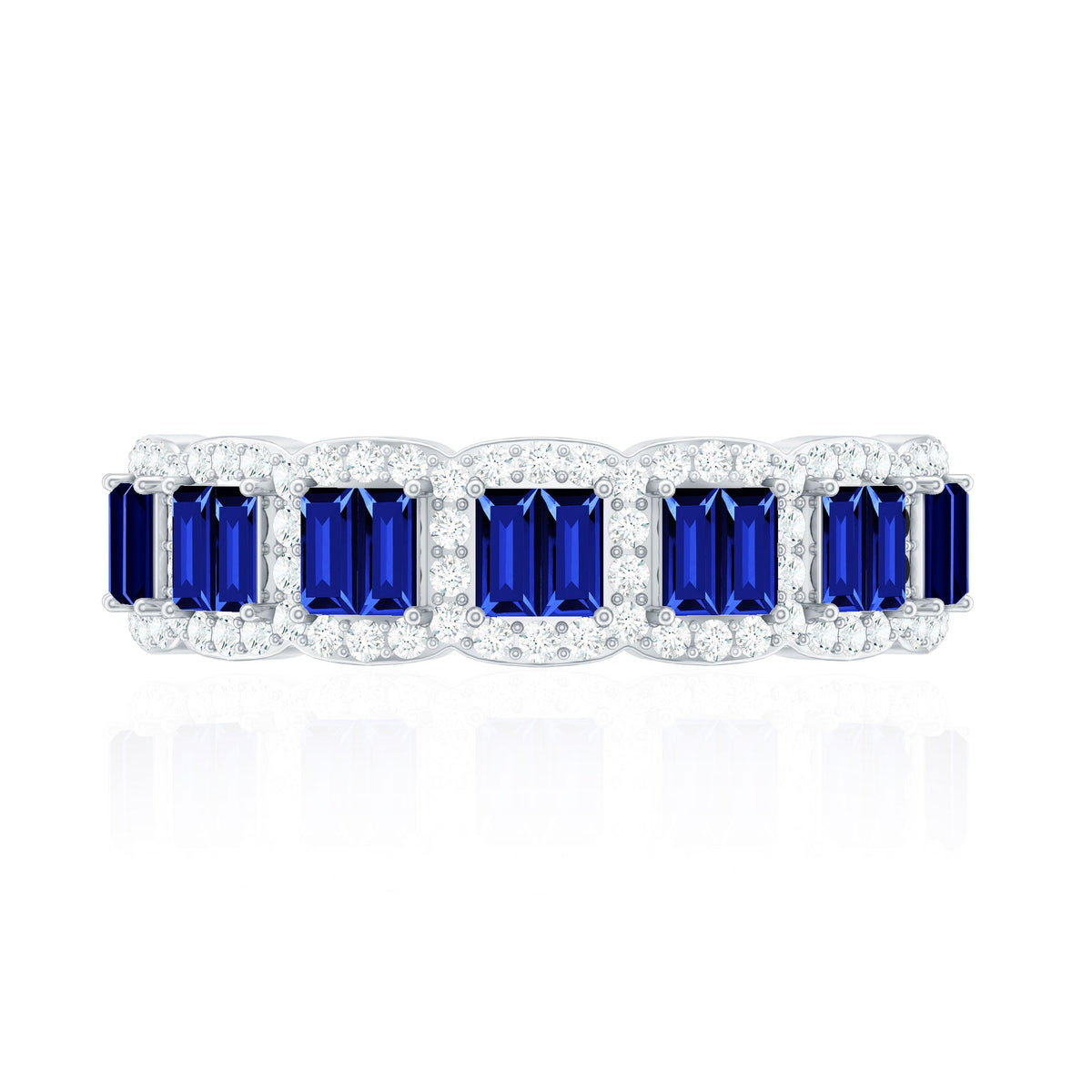 Certified Lab Grown Blue Sapphire Eternity Wedding Band with Diamond