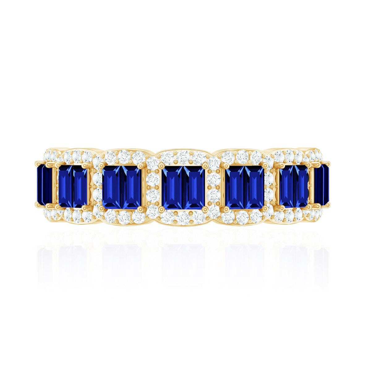 Certified Lab Grown Blue Sapphire Eternity Wedding Band with Diamond