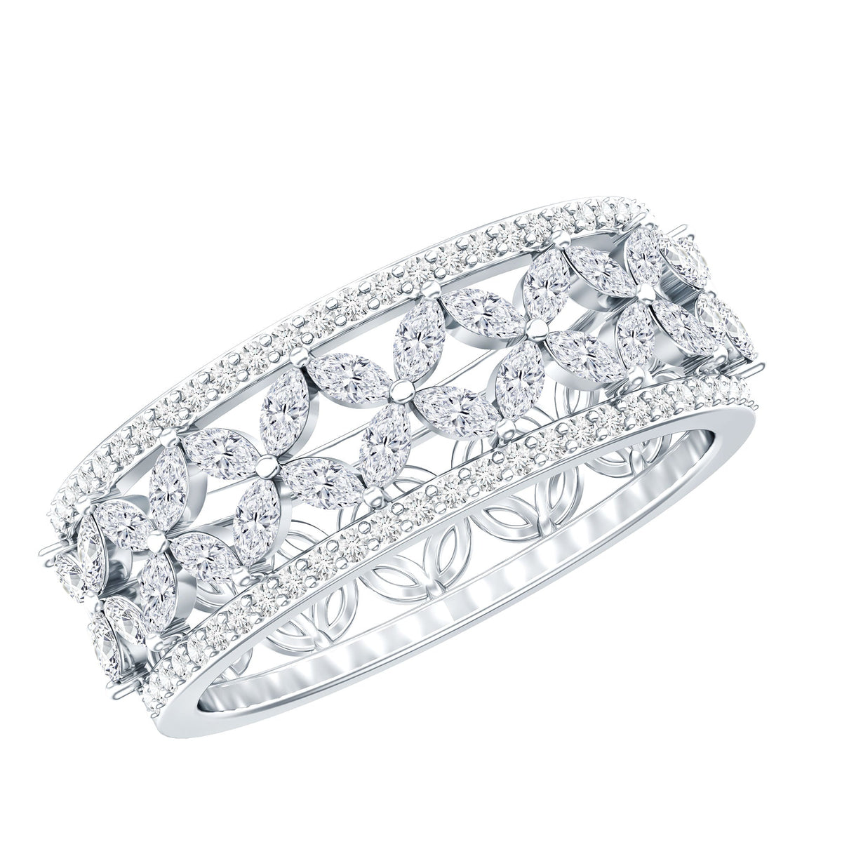 Certified Moissanite Flower Wedding Band for Women