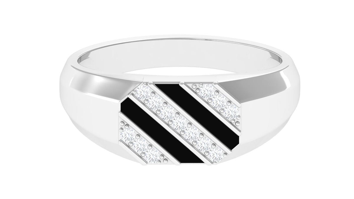 Classic Diamond Mens Engagement Ring with Black Enamel