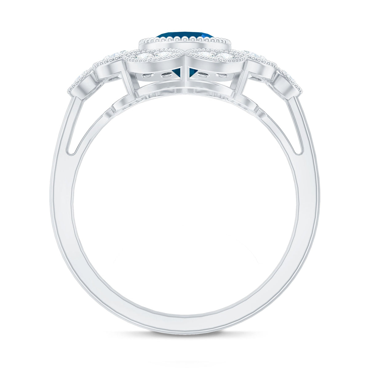 Real Oval London Blue Topaz Vintage Engagement Ring with Diamond