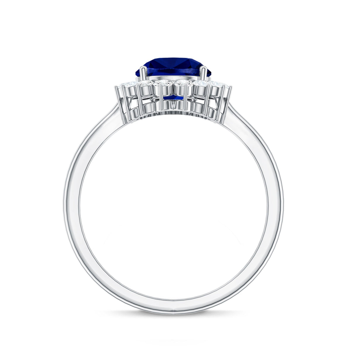 Certified 3.3 Carat Lab Grown Pear Shaped Blue Sapphire Engagement Ring with Diamond Halo