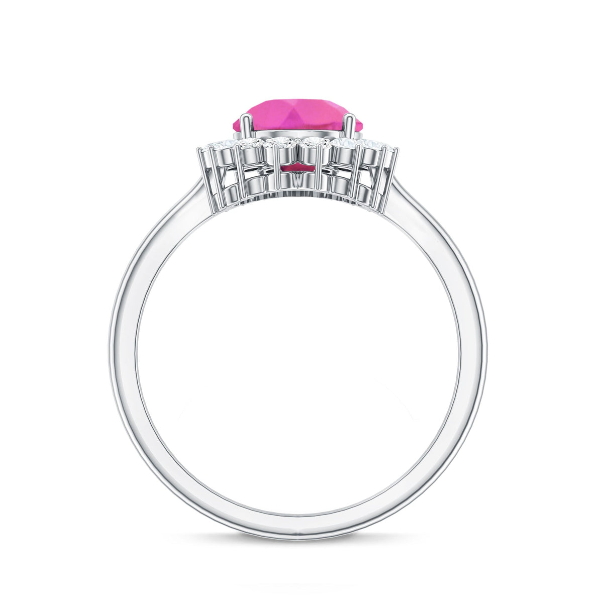 Pear Created Pink Sapphire and Diamond Halo Engagement Ring