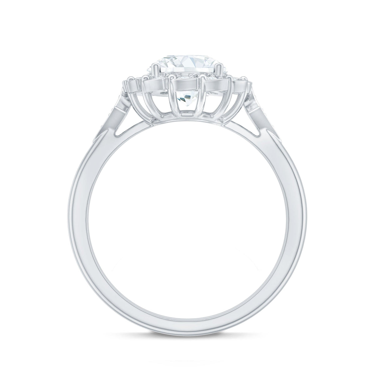Certified 2 Carat Lab Grown Diamond Flower Halo Engagement Ring
