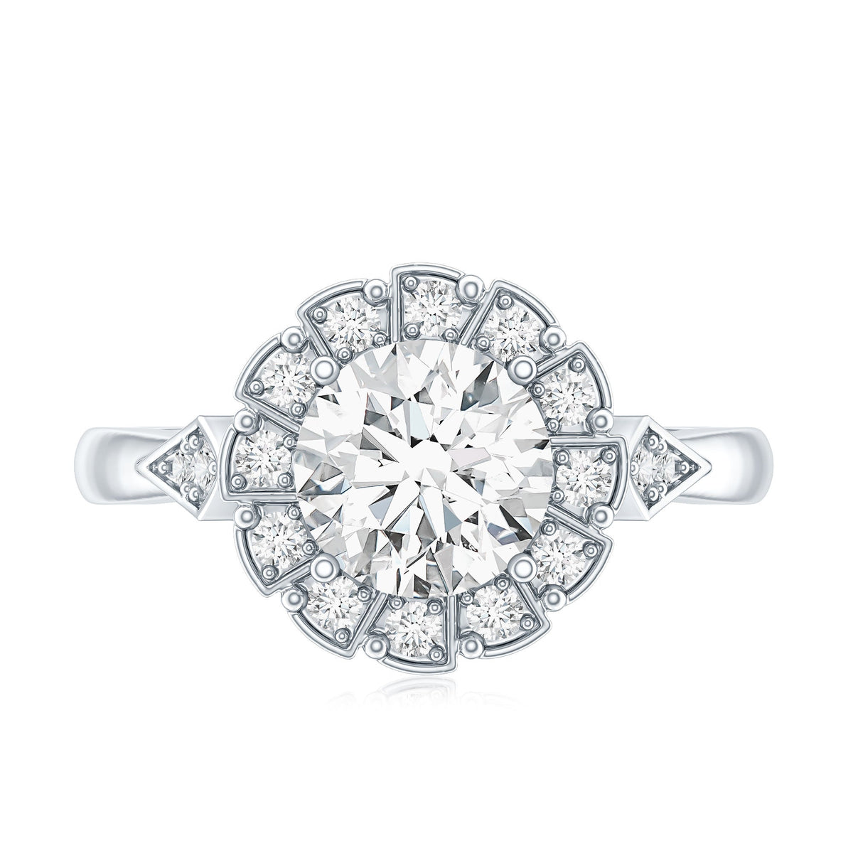 Certified 2 Carat Lab Grown Diamond Flower Halo Engagement Ring