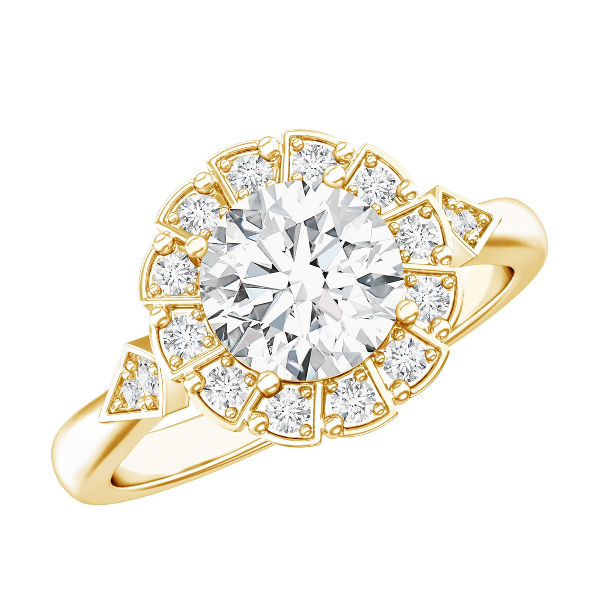 Certified 2 Carat Lab Grown Diamond Flower Halo Engagement Ring