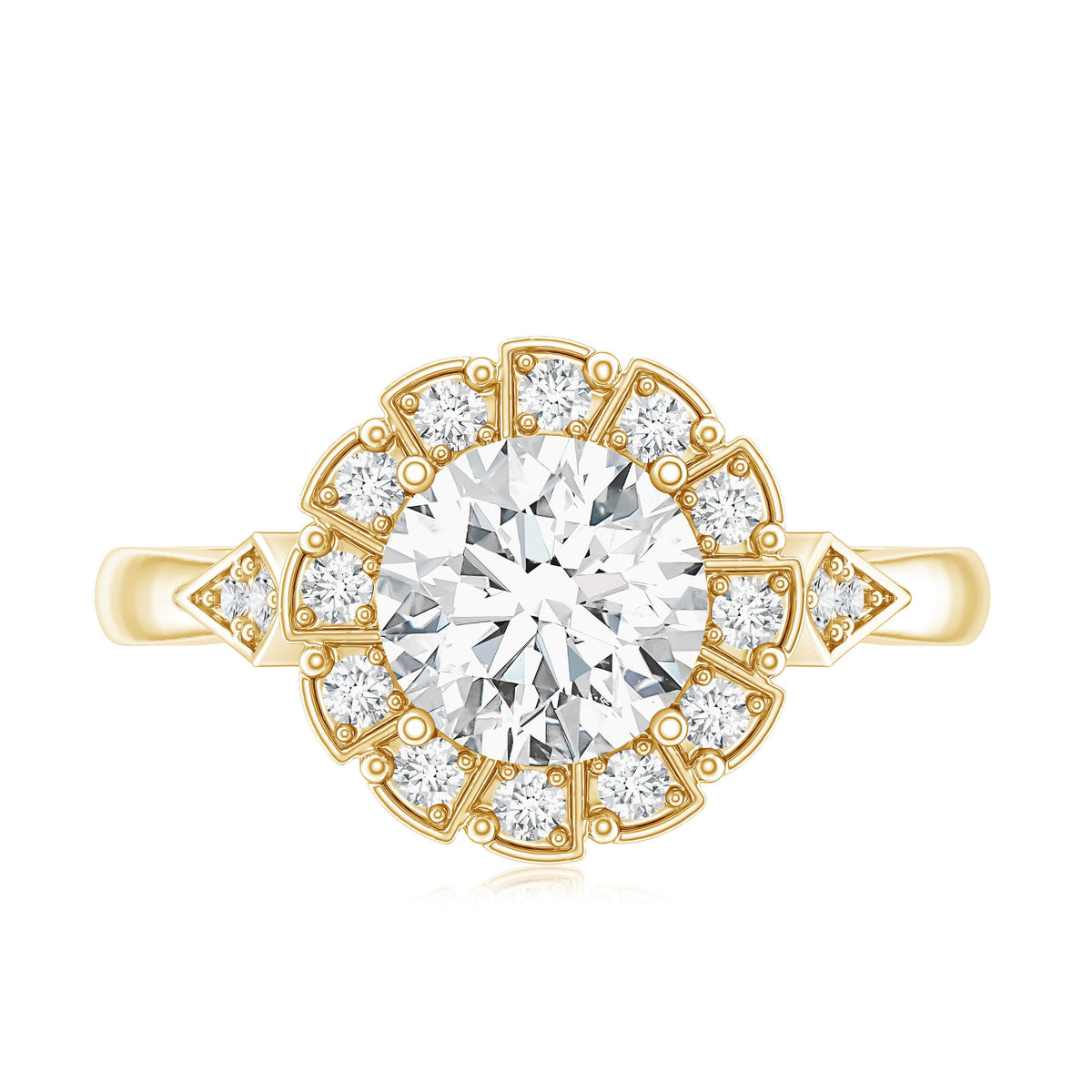 Certified 2 Carat Lab Grown Diamond Flower Halo Engagement Ring