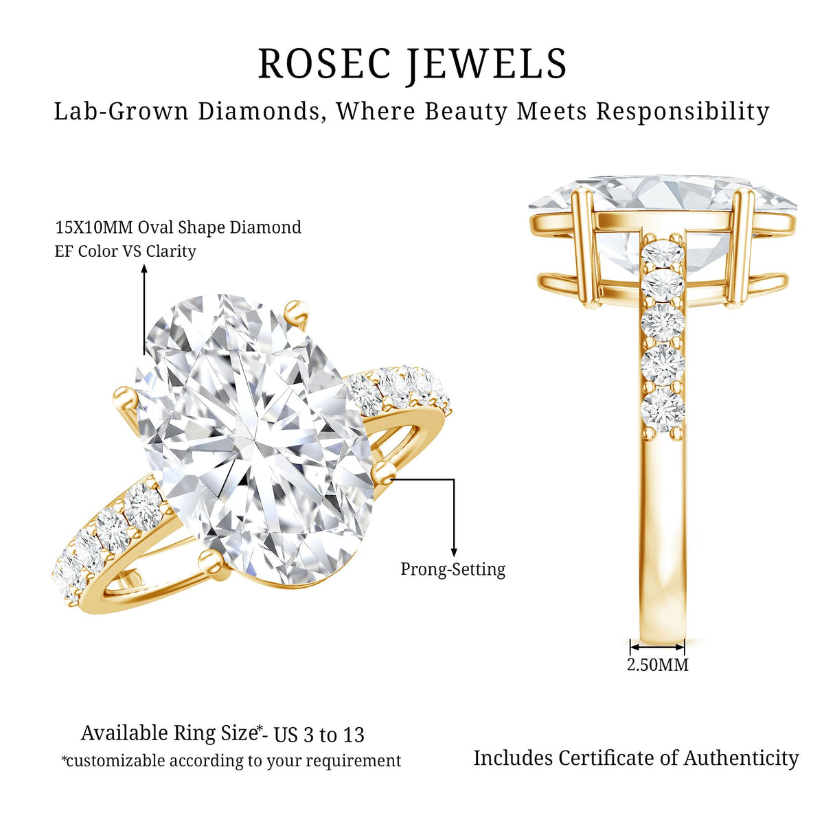 5 Carat Big Lab Grown Diamond Oval Engagement Ring with IGI Certificate