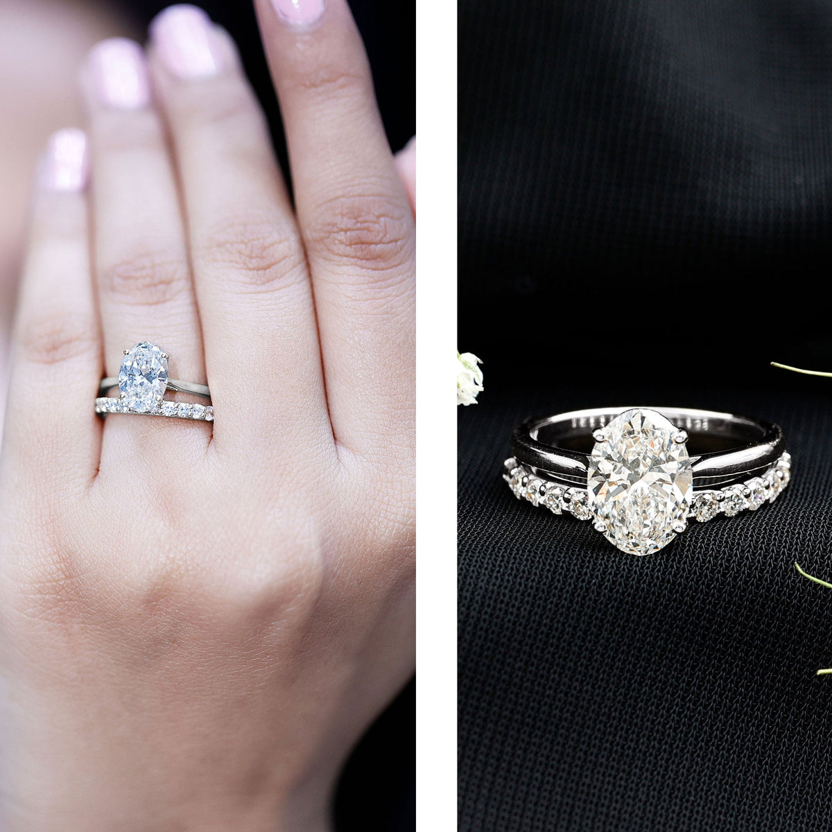 IGI Certified 2 Carat Oval Lab Grown Diamond Bridal Ring Set of 2
