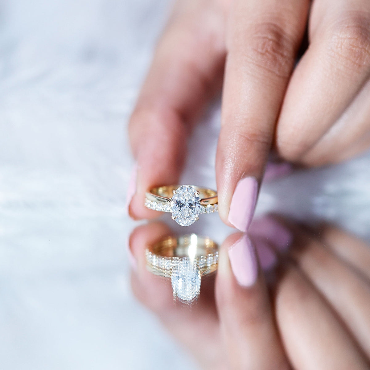 IGI Certified 2 Carat Oval Lab Grown Diamond Bridal Ring Set of 2