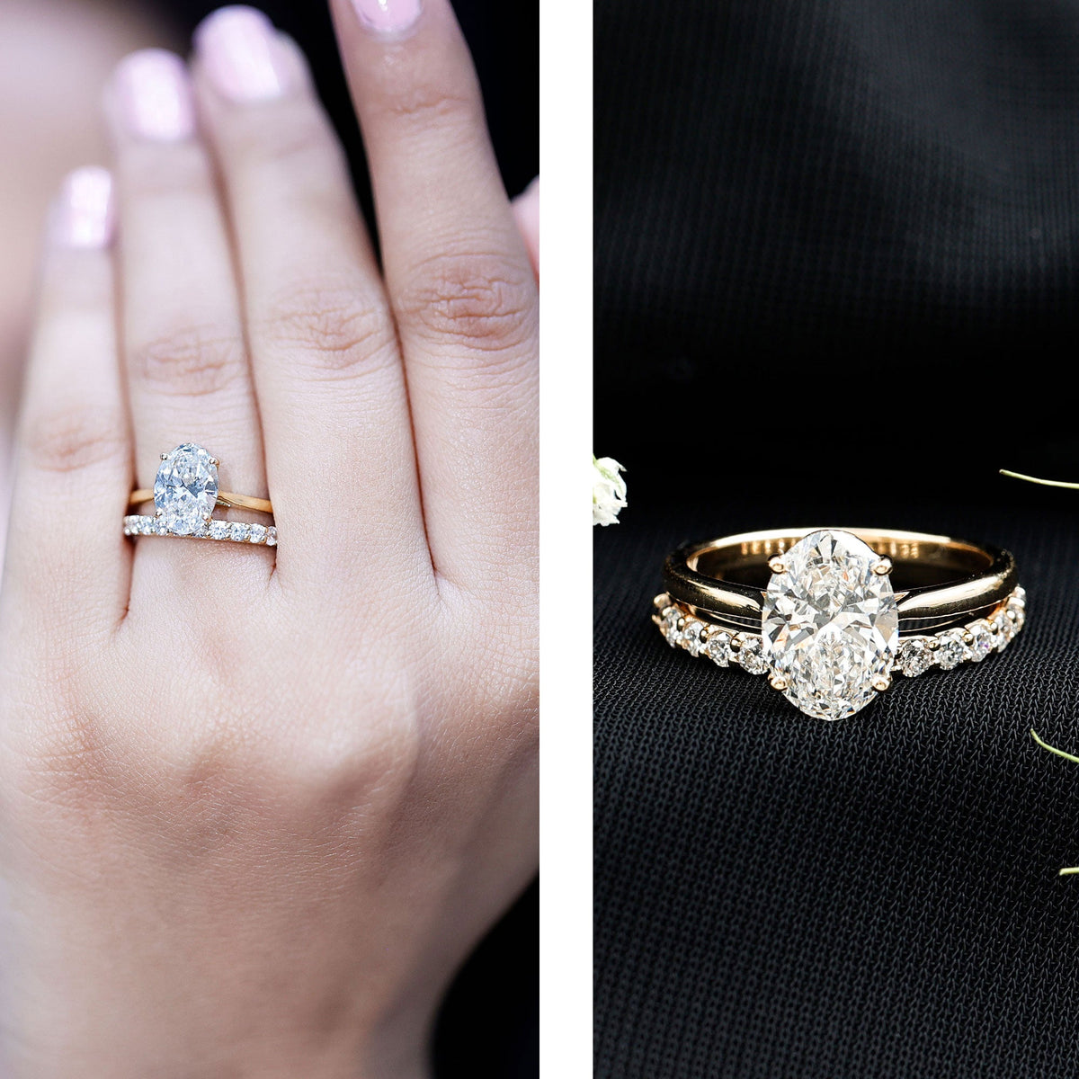 IGI Certified 2 Carat Oval Lab Grown Diamond Bridal Ring Set of 2