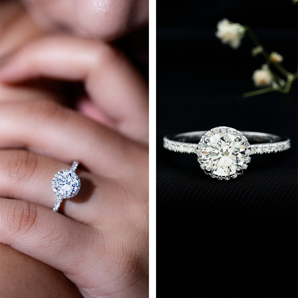 Certified Moissanite Halo Engagement Ring for Her
