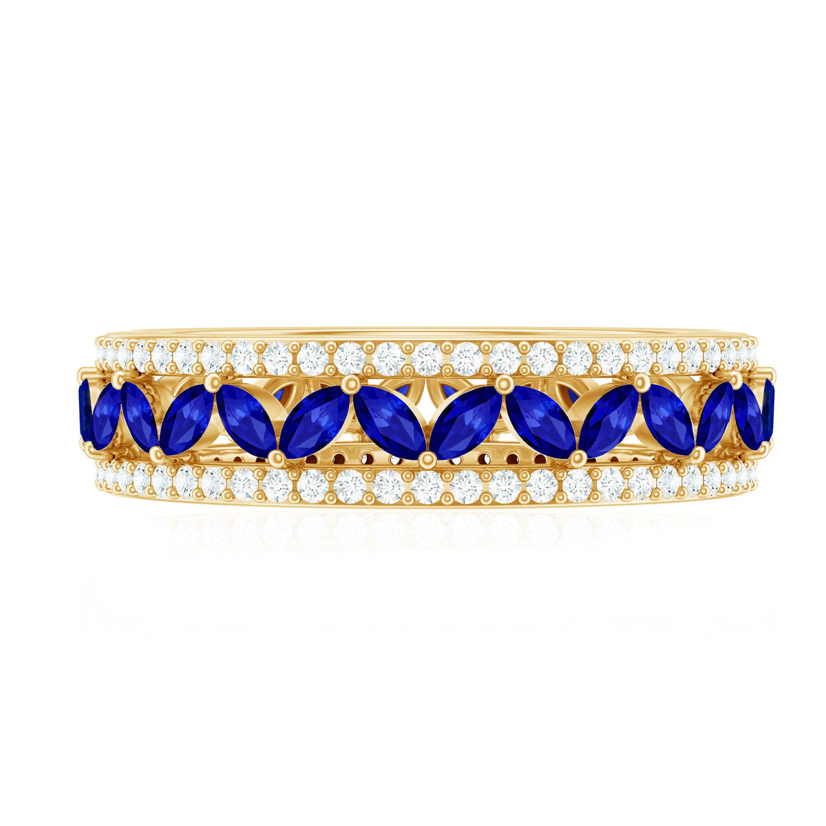 Marquise Lab Created Blue Sapphire and Diamond Wedding Band Ring