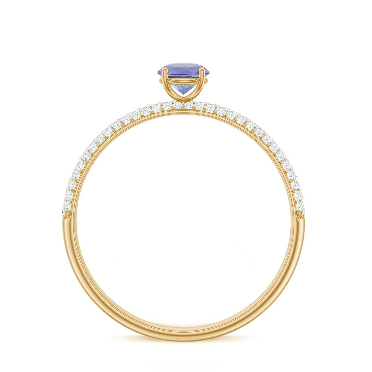 Natural Tanzanite Engagement Ring with Pave Diamond Side Stones