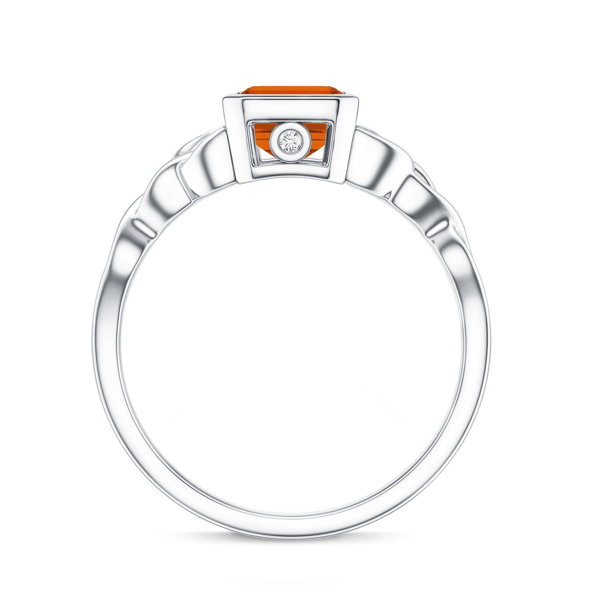 1.75 Carat Emerald Cut Lab Grown Orange Sapphire Diamond Bezel Set Engagement Ring