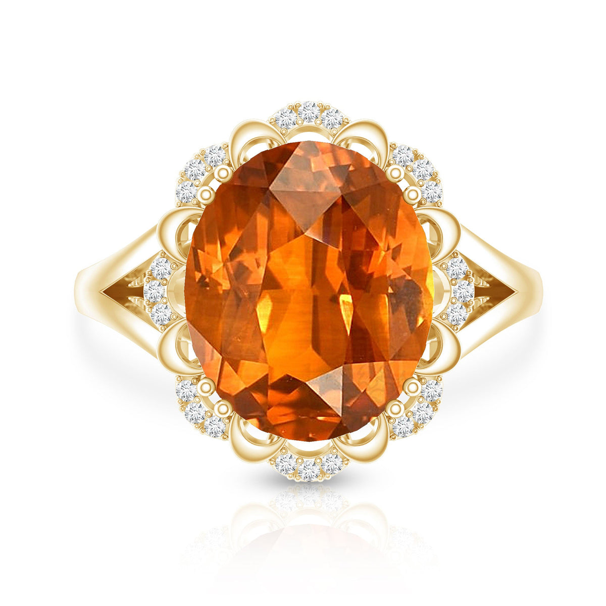 Certified 6 Carat Lab Grown Orange Sapphire Oval Engagement Ring with Diamond