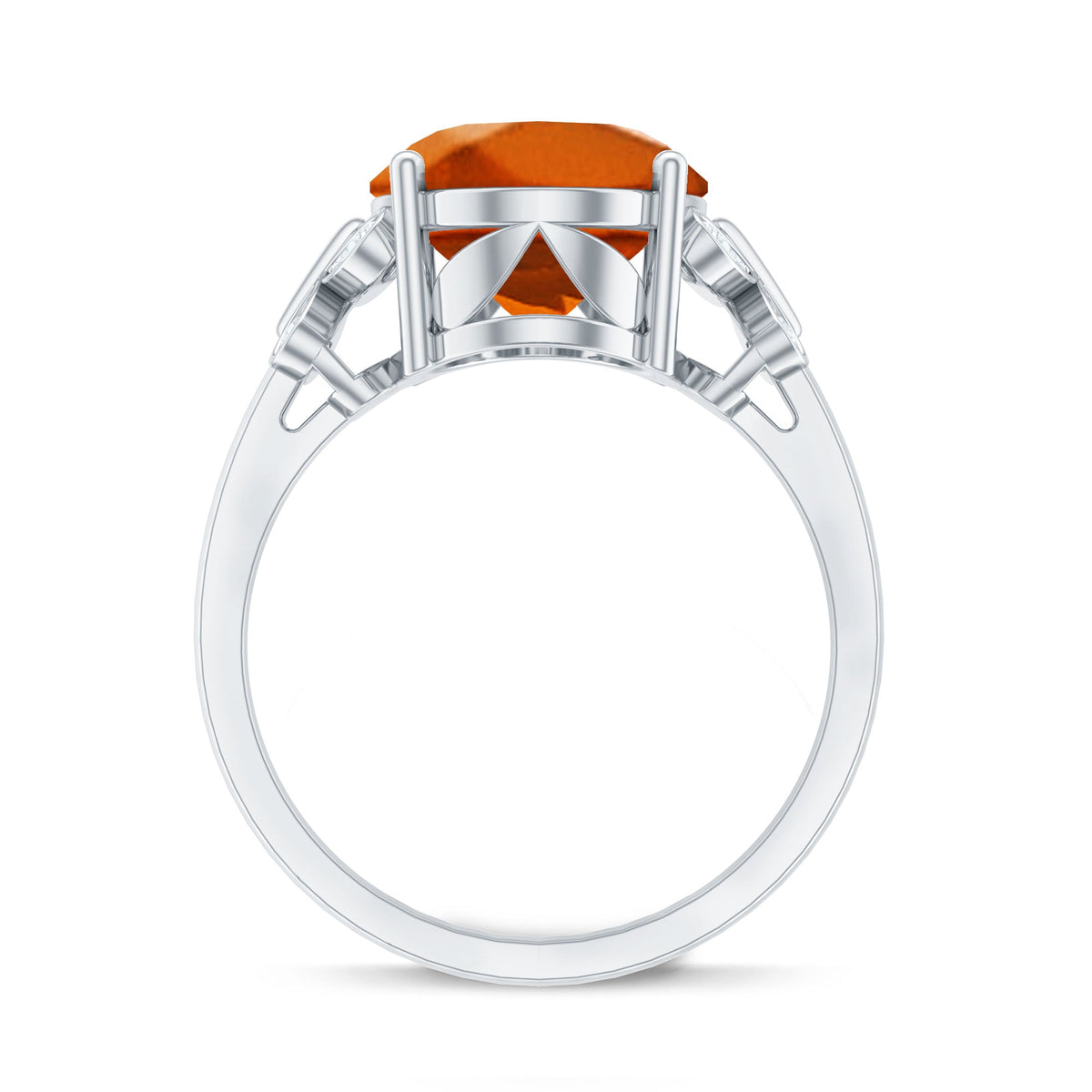6 Carat Lab Grown Orange Sapphire Oval Engagement Ring with Diamond Butterfly