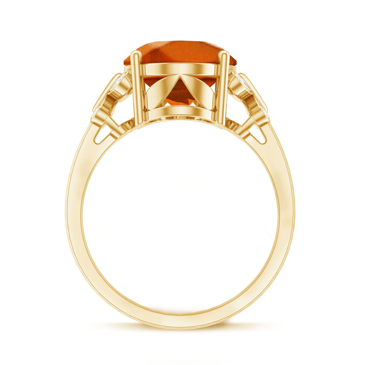 6 Carat Lab Grown Orange Sapphire Oval Engagement Ring with Diamond Butterfly