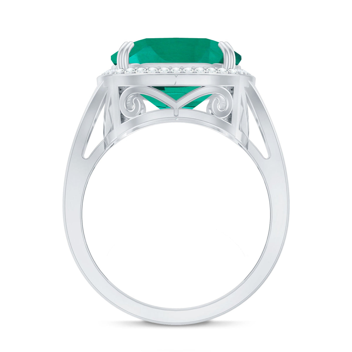 Certified 9 Carat Lab Grown Emerald Cushion Cut Engagement with Diamond Halo