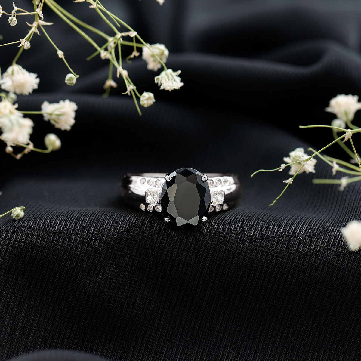 Certified 4.2 Carat Lab Grown Black and White Diamond Statement Engagement Ring