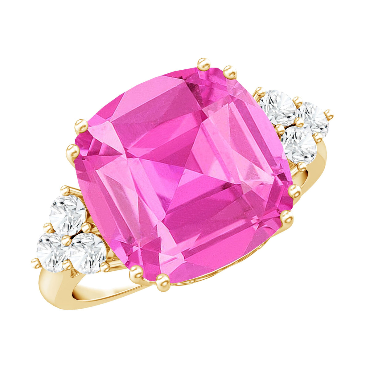 Lab Grown Pink Sapphire Solitaire Engagement Ring with Diamond Trio