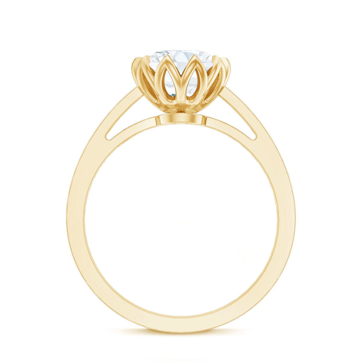 Round Moissanite Lotus Engagement Ring with Side Stones